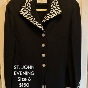 St. John Black Blazer with White Leaf Pattern